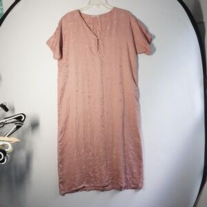 VTG Winter Silks M Shift Silk Dress‎ Rose Floral Print Short Sleeve Casual